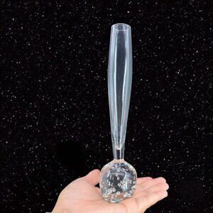 Art Glass Vase Clear Tall With Round Orb On Bottom With Small Bubbles Glass Vase